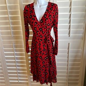 CAbi Red and Black Leopard Print Long Sleeve Dress